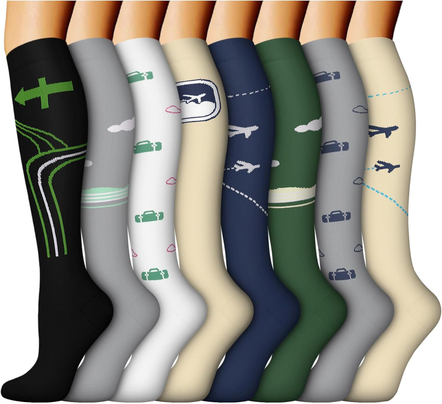 ACTINPUT 8 Pairs Compression Socks for Women & Men,Support Compression Stockings for Medical Running Athletic