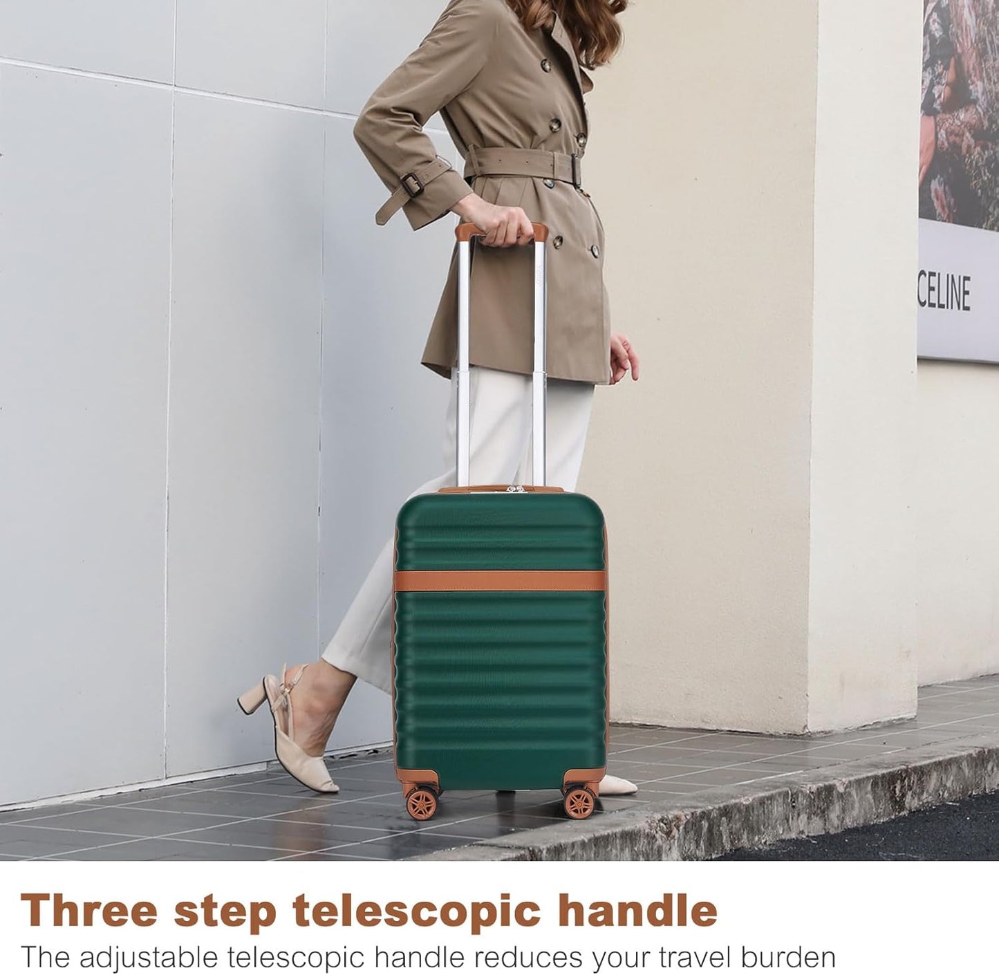 Kono Airline Approved Carry On Luggage 22x14x9 inches, with TSA Lock, 20 Inch Expandable Lightweight Hardshell Suitcase (Green, Suitable for 1-3 Days of Travel)