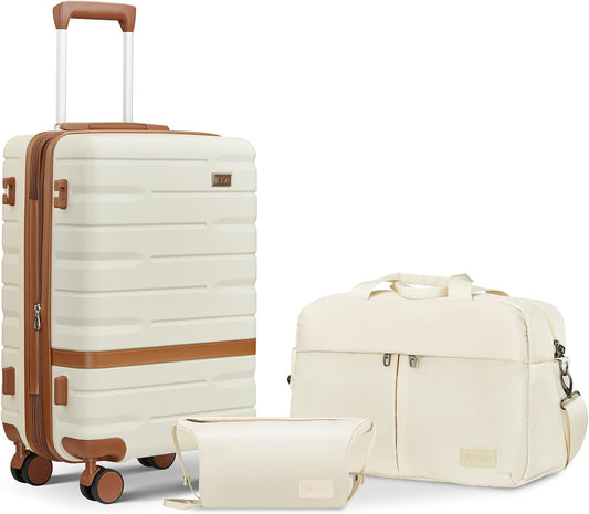 Carry On Luggage 3 Piece Lightweight Travel Luggage Set,22x14x9 Airline Approved,YKK Zippers Expandable Hard Shell Suitcase with Spinner Wheels TSA Lock (Beige, 3 Piece Sets (20/DB/TB))