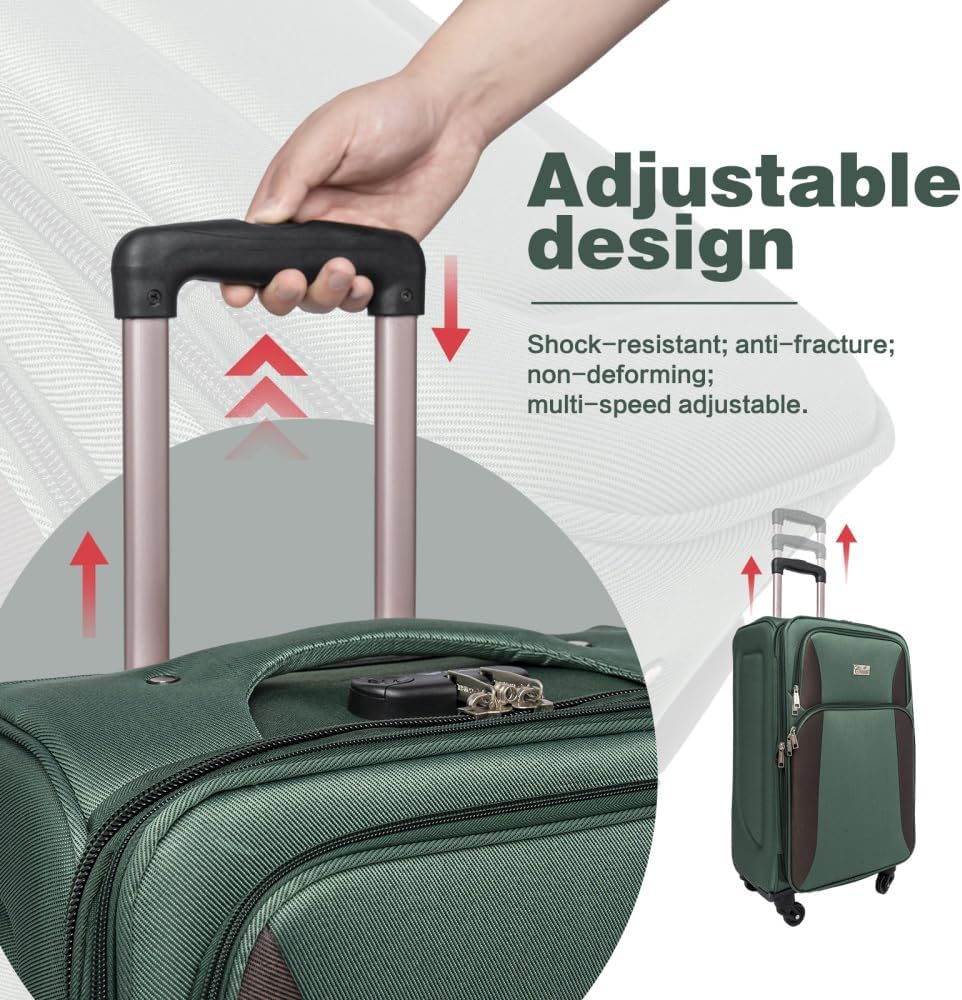 Lispin Luggage Set Softshell Expandable 4 Piece Suitcase with Wheels Softside Lightweight Travel Carry on Luggage (Dark Green + Polyester)