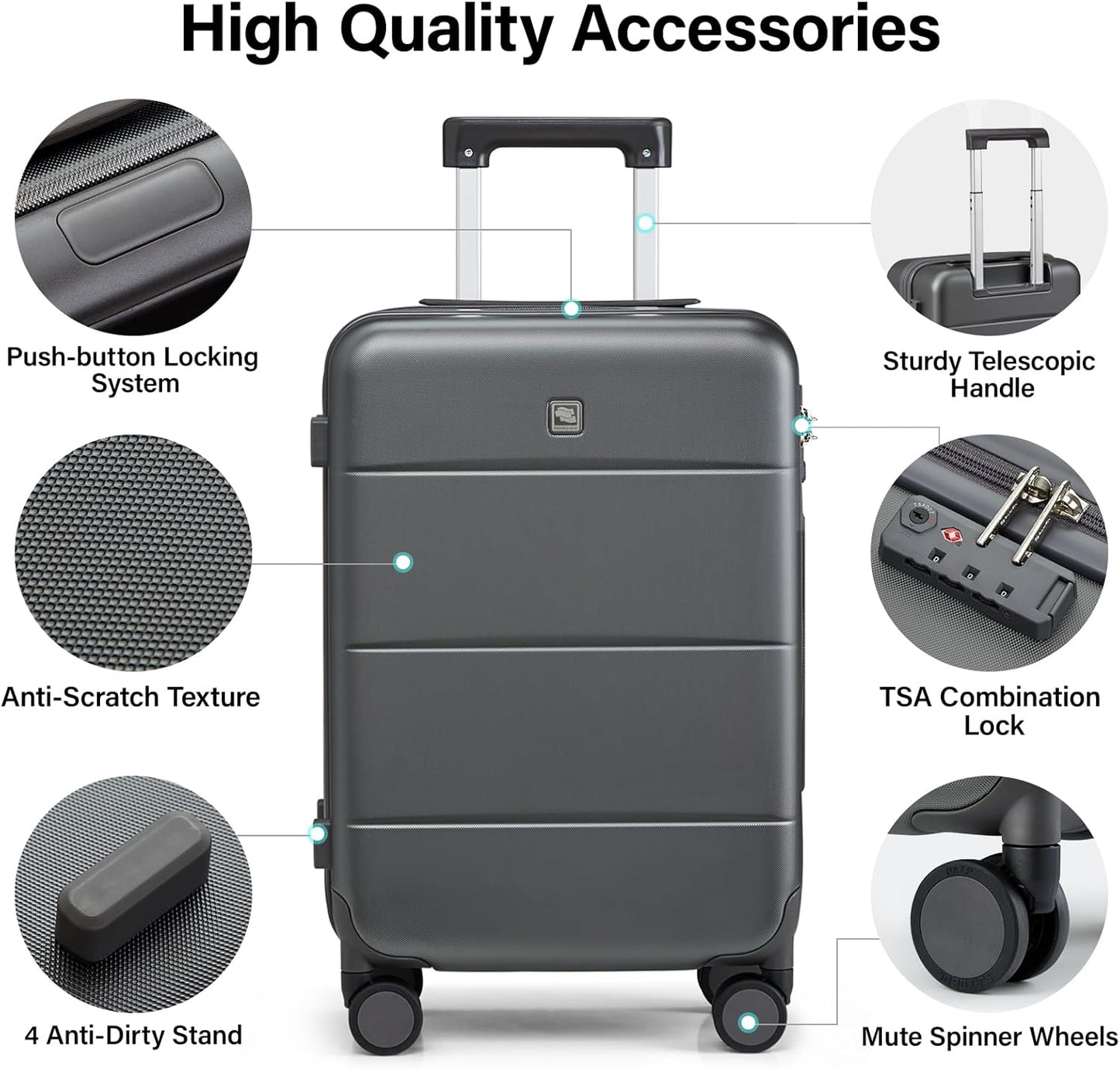Hanke 24 Inch Checked Luggage with Spinner Wheels Hard Shell Suitcases Lightweight Travel TSA Luggage for Women Men Medium Suitcase(Graphite Grey)