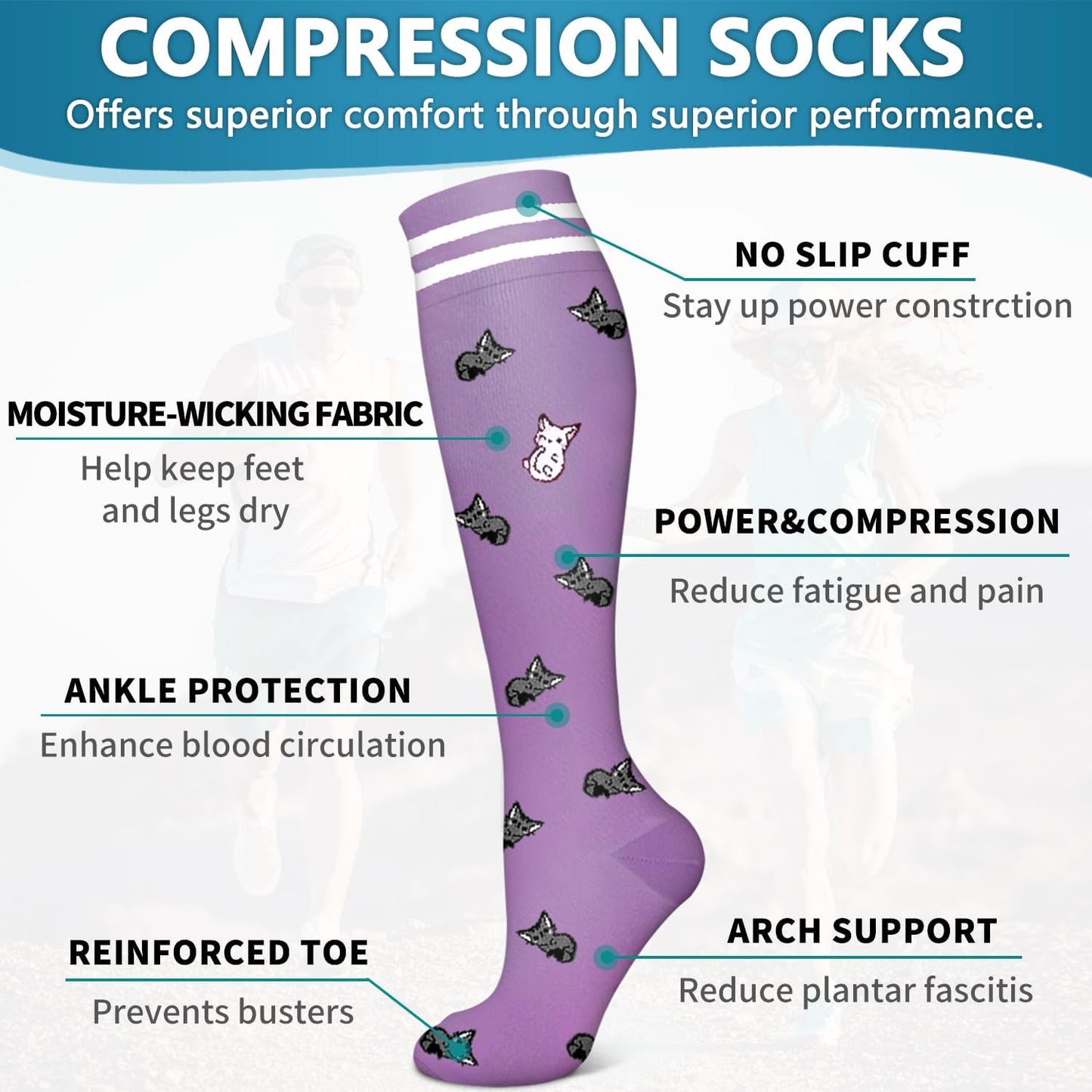 6 Pack Copper Compression Socks for Women and Men Circulation-Best Support for Medical, Running,Nursing,Athletic