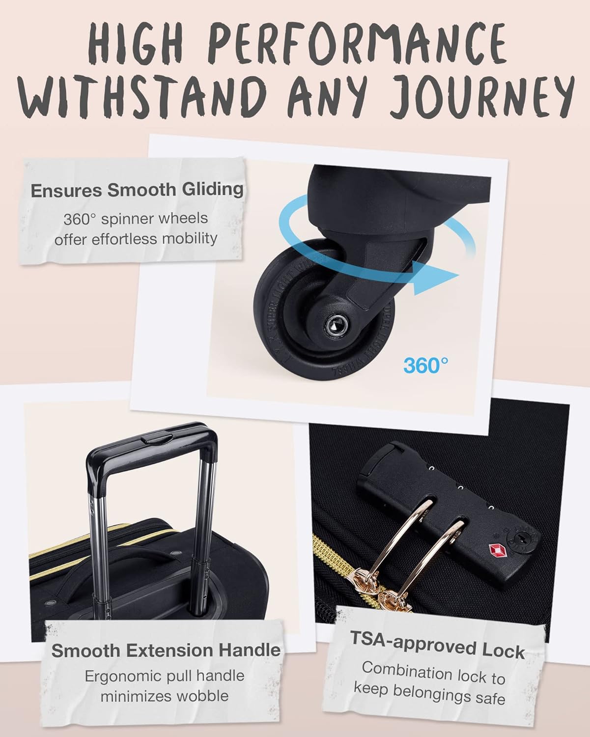 BAGSMART Carry On Luggage 20 Inch, Expandable Suitcase, Luggage with Duffel Luggage Airline Approved Rolling Softside Suitcases Women Men, Carry-On Black Square Quilted