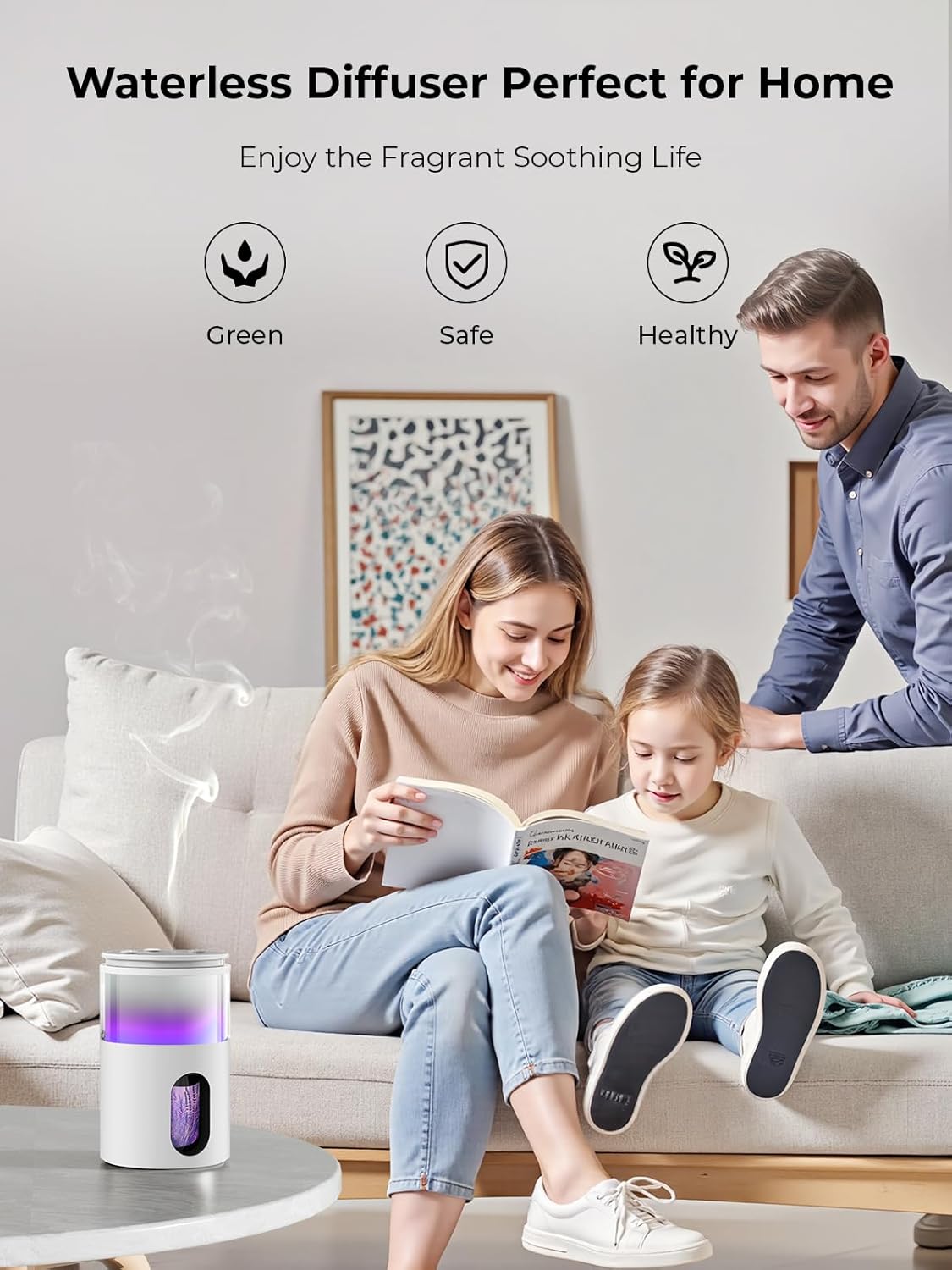 Waterless Diffuser for Essential Oil: Mini Battery Scent Diffuser for Room&Home&Car with 9 Colors LED Light - Aroma Cool Mist Snow White