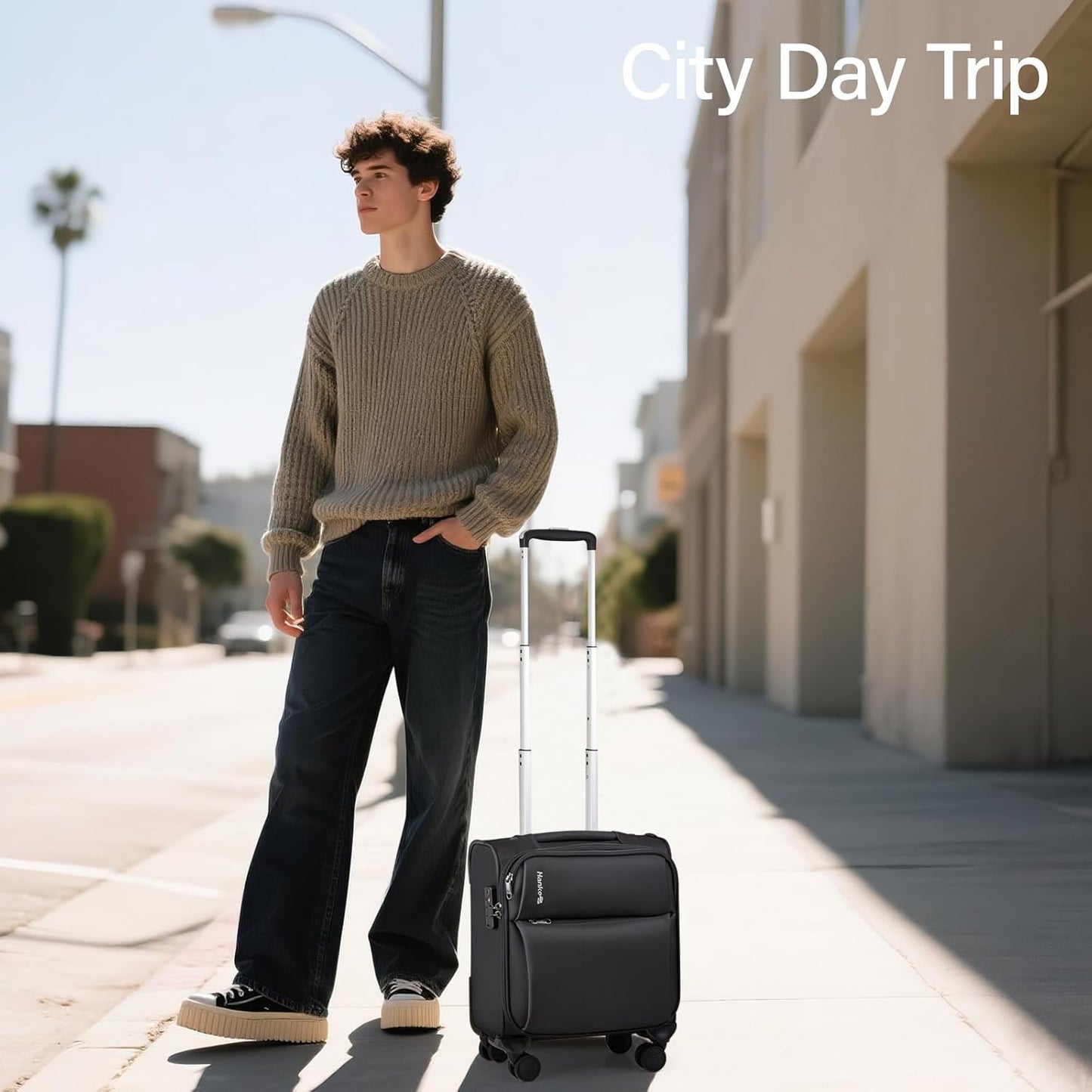 Hanke Underseat Carry On Luggage with Wheels, Spinner Small Suitcase, 16-Inch Rolling Under Seat Luggage, Softside Lightweight Carry On Bag for Airplane TSA Travel Personal Item, Black