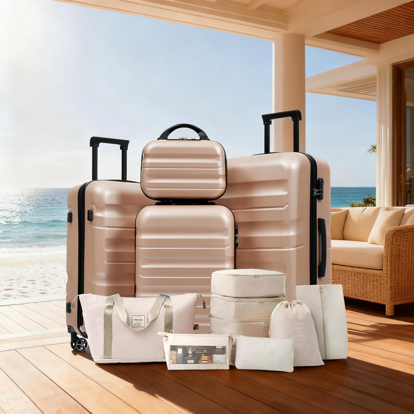 Merax Luggage Set 13 Piece, Hardshell ABS Suitcases with 8 Silent Spinner Wheels, Durable and Lightweight Travel Luggage for Family Trips