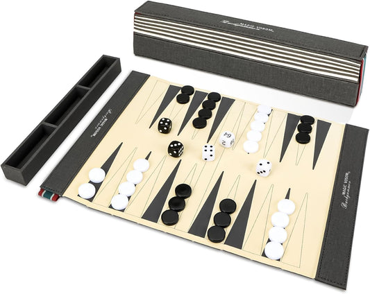 Backgammon Set for Adults | Travel-Friendly & Foldable with Wrinkle-Resistant Game Board | Compact for On-The-Go Play | Ideal Gift for Family & Friends-Grey