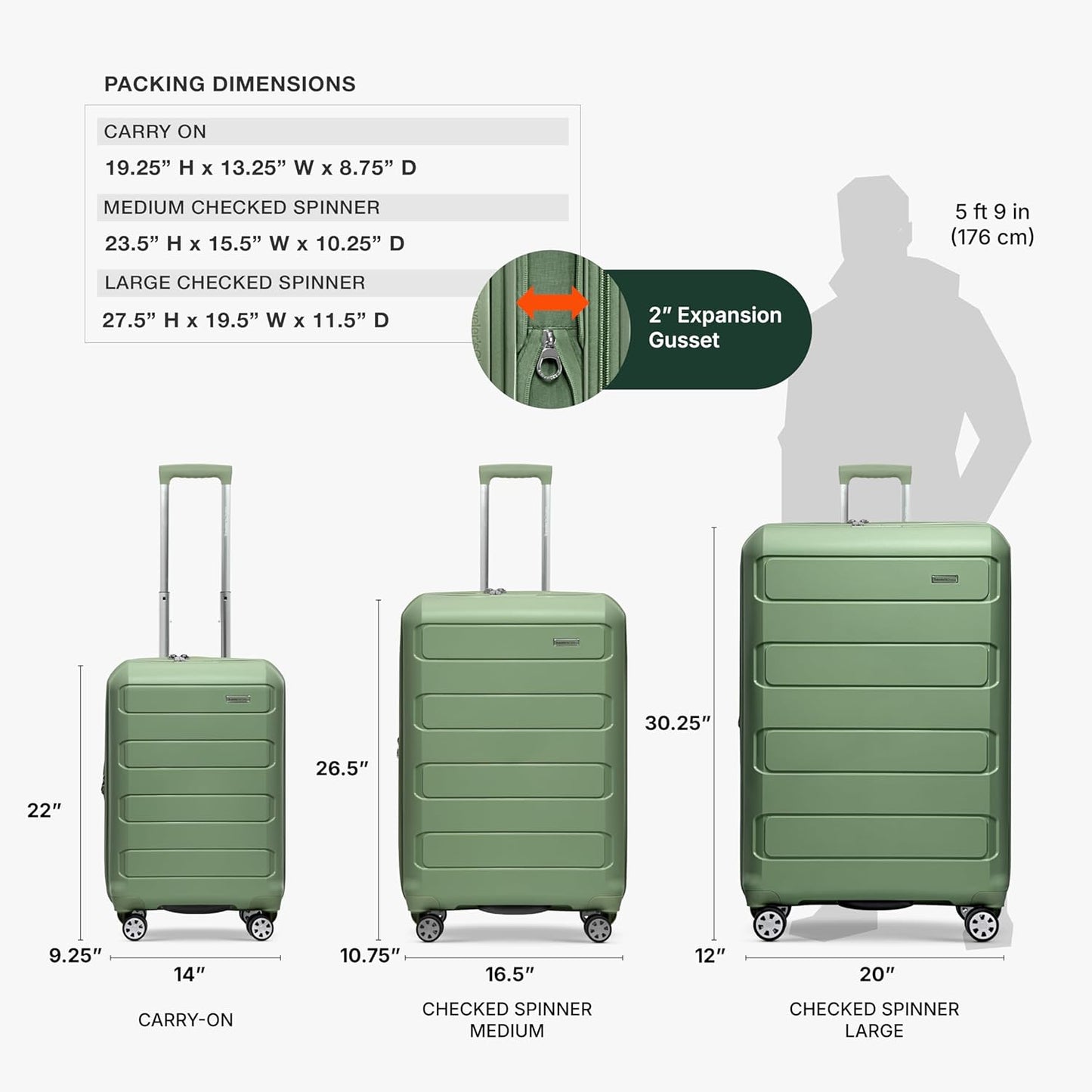 Traveler's Choice Pagosa Indestructible Hardshell Expandable Spinner Luggage, Green, 2-Piece Set (22/26)