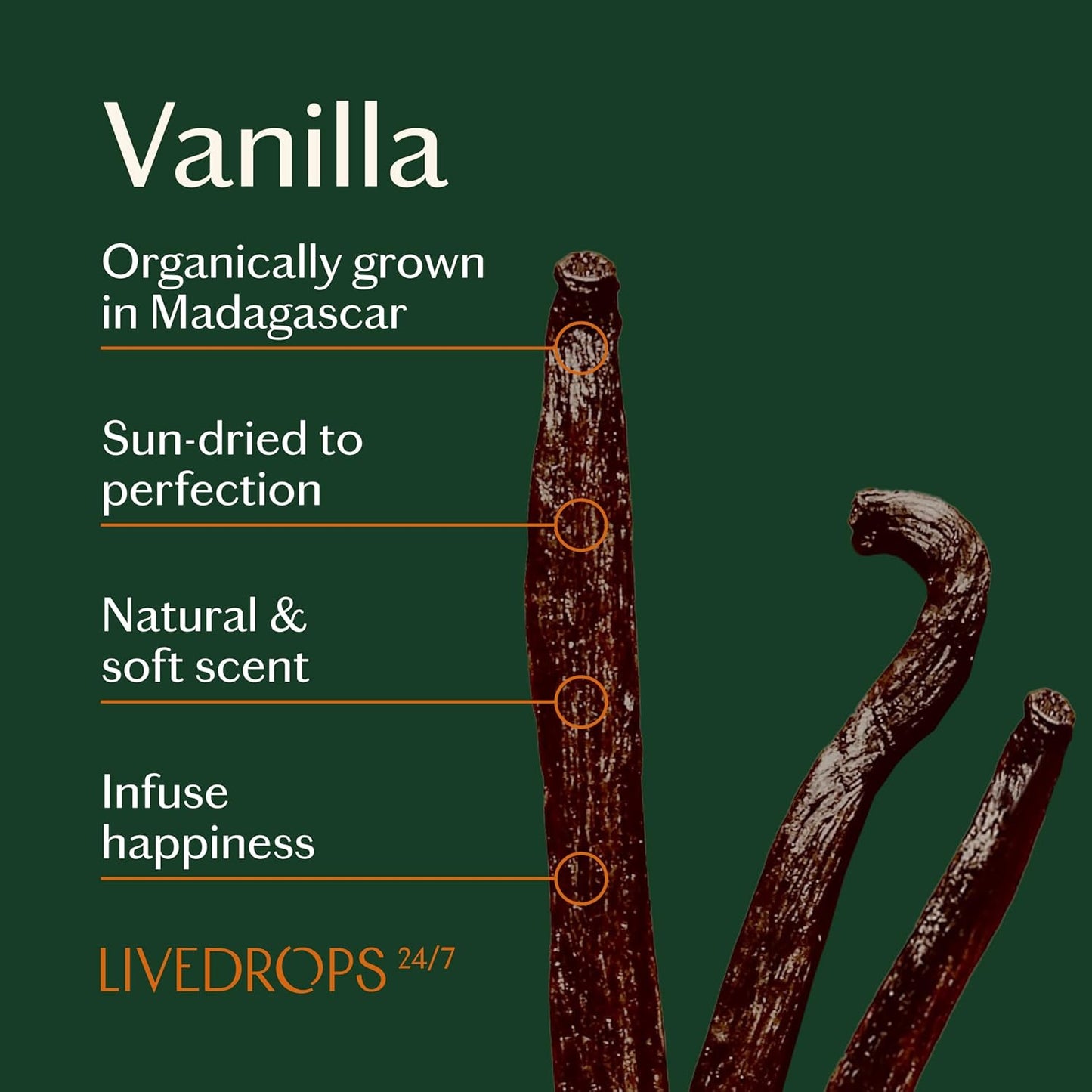 LIVEDROPS 24/7 Good Vanilla Essential Oil Blend, Natural Vegan Aromatherapy for Diffuser or Diluted Skin Use, Sweet Warm Creamy Scent, Made in France, Bottled in USA, Clinically Tested, 10ml