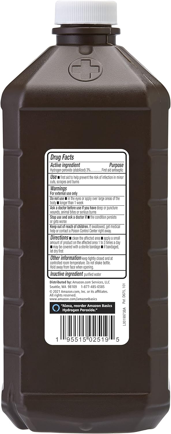 Amazon Basics Hydrogen Peroxide Topical Solution USP, Unflavored, 32 Fl Oz, Pack of 6