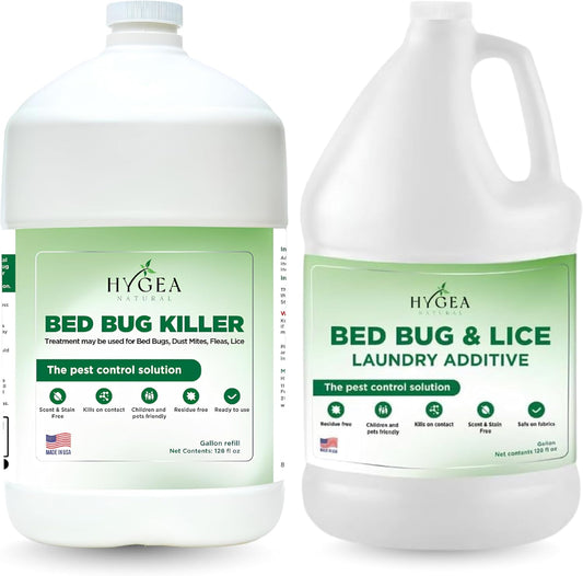 Hygea Natural Bed Bug & Lice Elimination Duo Kit- Includes Lice & Bed Bug Spray & Laundry Additive - Gentle Formula - Effective Pest Control for Home & Travel (2 Pack, 1 Gallon Each)