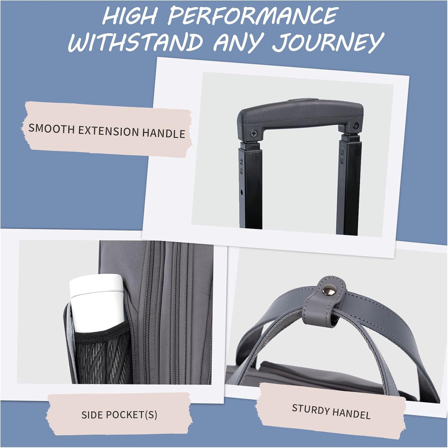 VANKEAN Carry On Underseat 16-inch Multi-functional Underseater Lightweight Overnight Suitcase with Wheels, Roller Case for Men Women Travel Business, Dark Grey