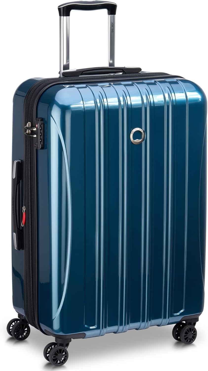 DELSEY PARIS Helium Aero Hardside Expandable Luggage with Spinner Wheels, Teal, Checked-Medium 24 Inch
