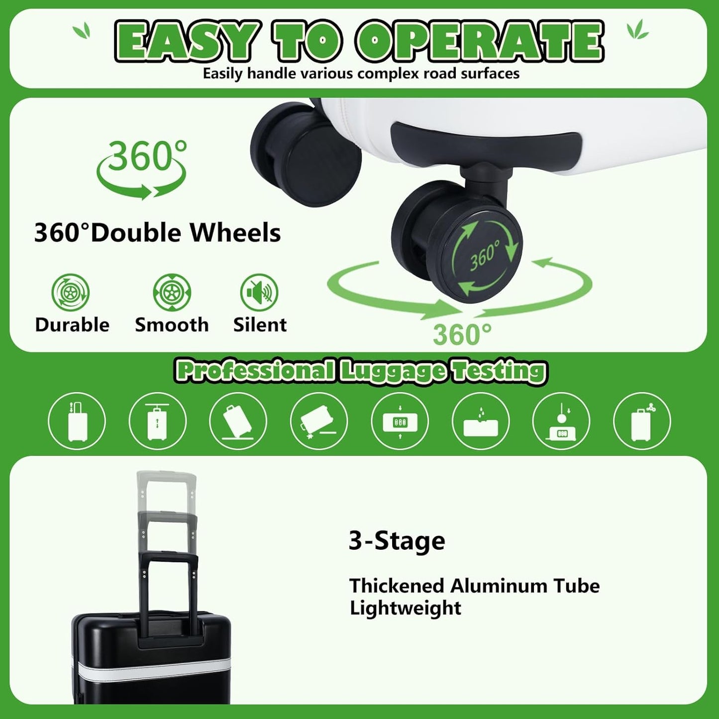 20-inch Carry-On Luggage, Airline Approved, with Spinner Wheels, 100% PC Hardshell Carry-On Luggage with TSA Lock, 22x14x9 20 inches, Smooth Rolling Wheels for Lightweight Travel - White