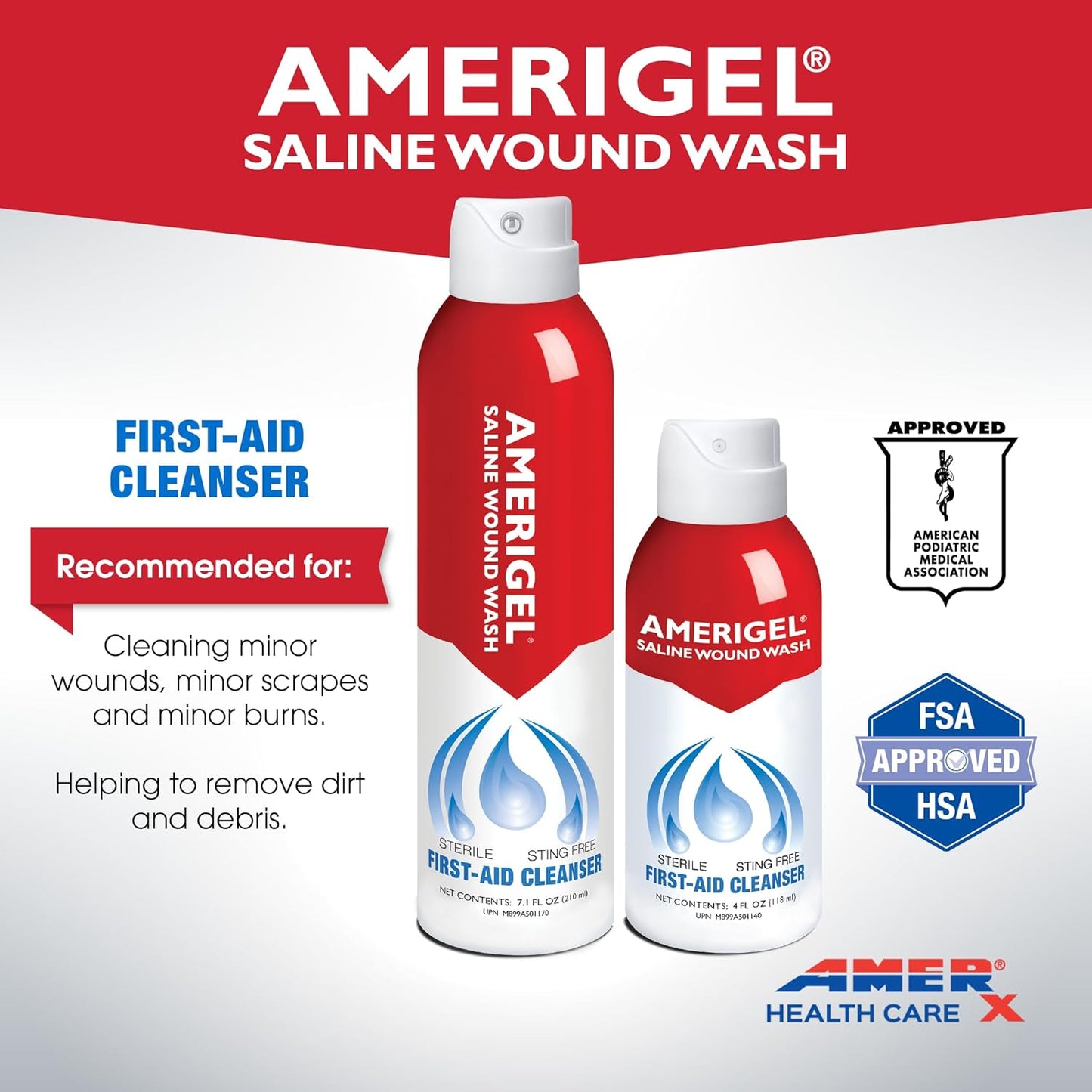 AMERIGEL - Saline Wound Wash - First Aid Cleansing Solution - Advanced Skin and Wound Care - 4 Fl. Oz.