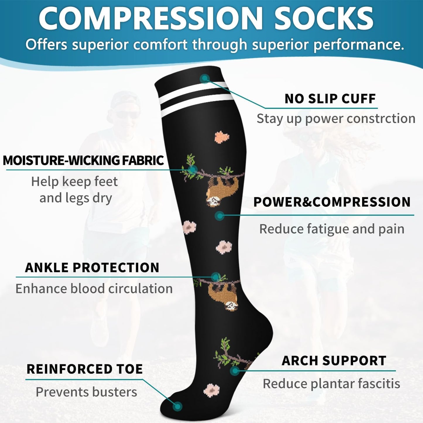 6 Pack Copper Compression Socks for Women and Men Circulation-Best Support for Medical, Running,Nursing,Athletic