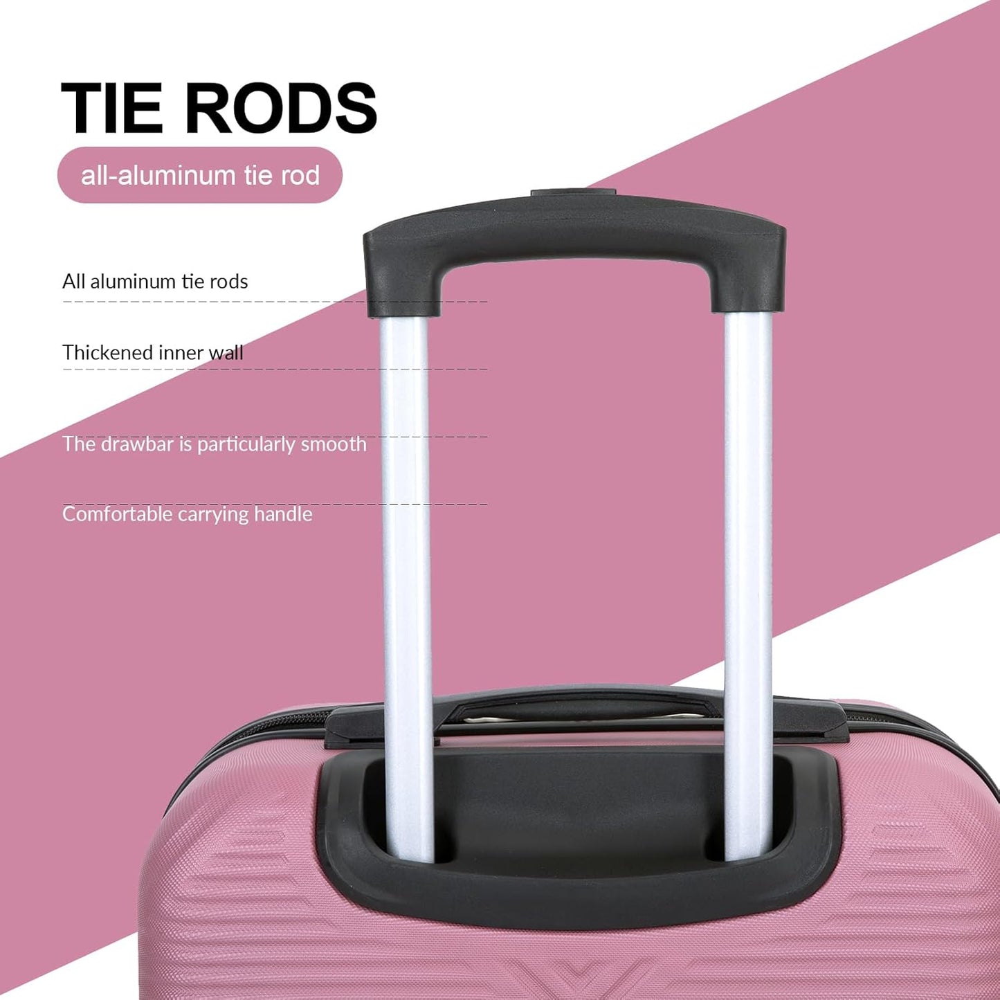 Luggage 4 Piece Set, Hardshell ABS Suitcase Set with Double Spinner Wheels, Lightweight Suitcase, Carry On and Checked Travel Luggage,Rose Pink