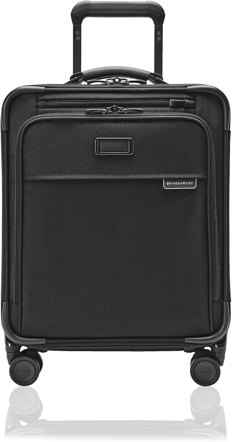 Briggs & Riley Compact 19" Carry-On Expandable Spinner - Carry On Luggage for Travel, Suitcases with Wheels, Softside Rolling Bag for Men & Women, Garment Panels - Baseline Collection, Black