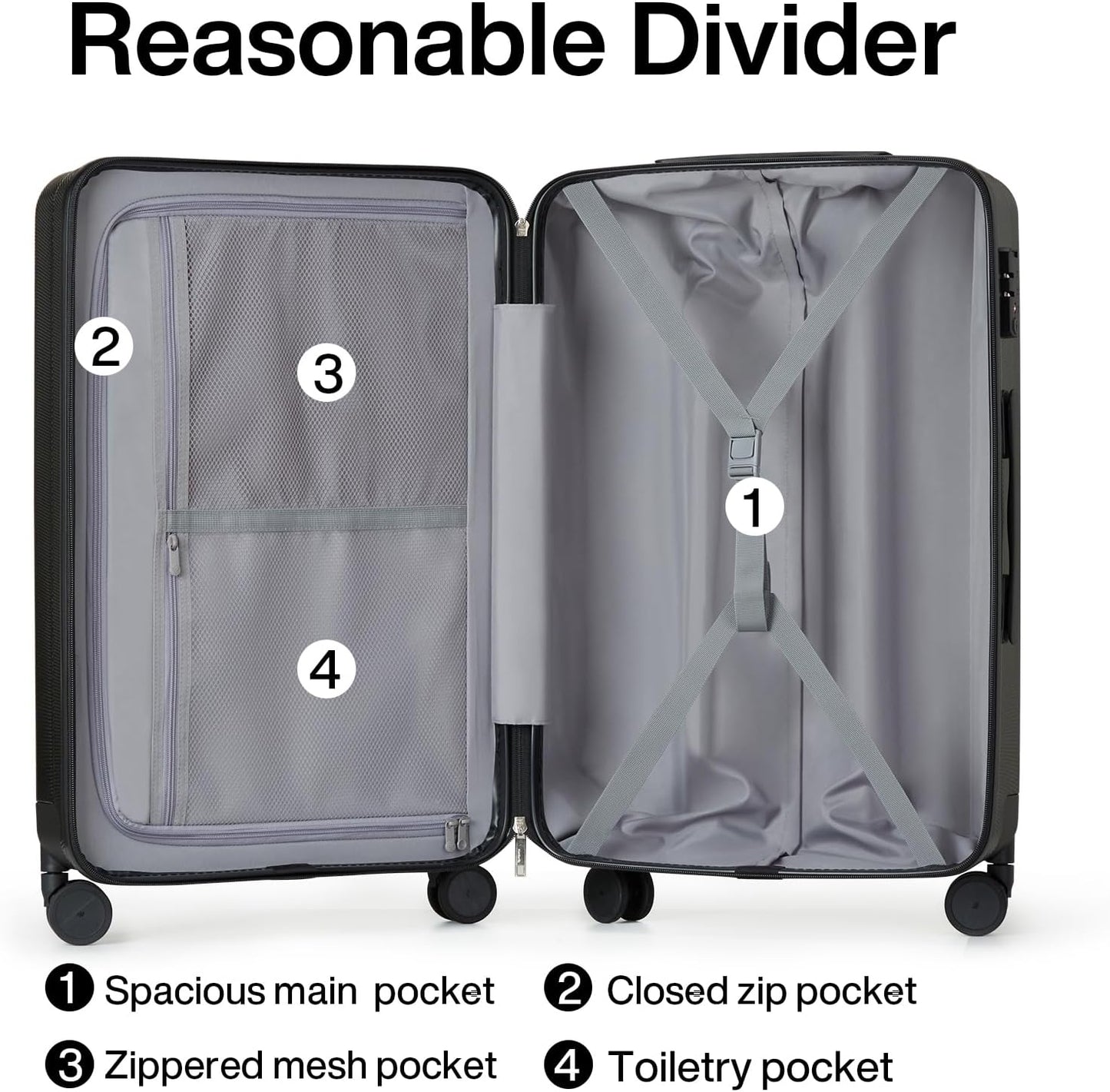 Hanke 29 Inch Luggage Suitcases With Spinner Wheels Lightweight PC hardside Rolling Suitcase With Travel Lock, Checked-Large 29-Inch(Jet Black)