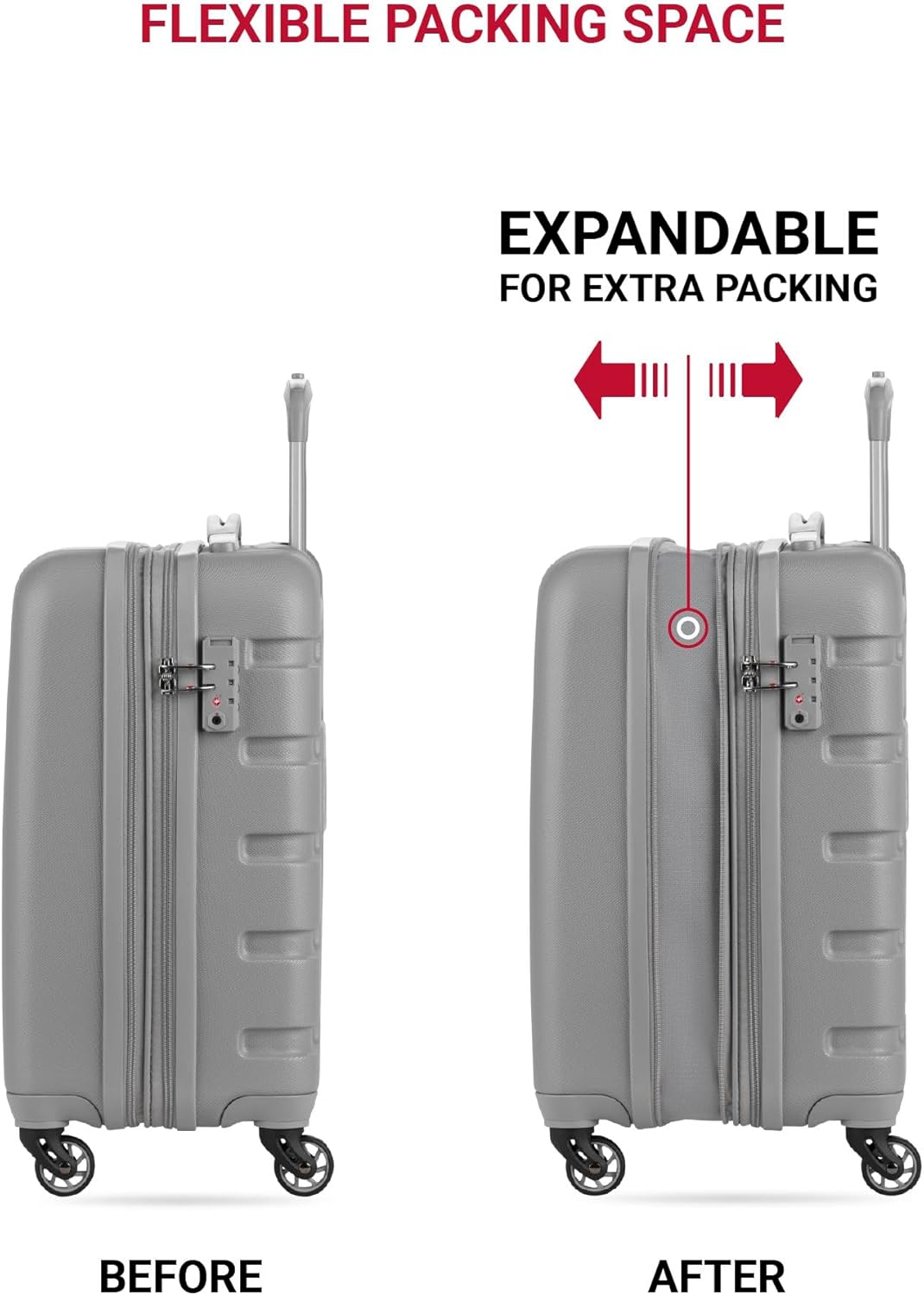 SwissGear 7366 Signature Hardside Expandable Luggage with Spinner Wheels, TSA Lock, Cup-Holder, Grey, Carry-On 19-Inch