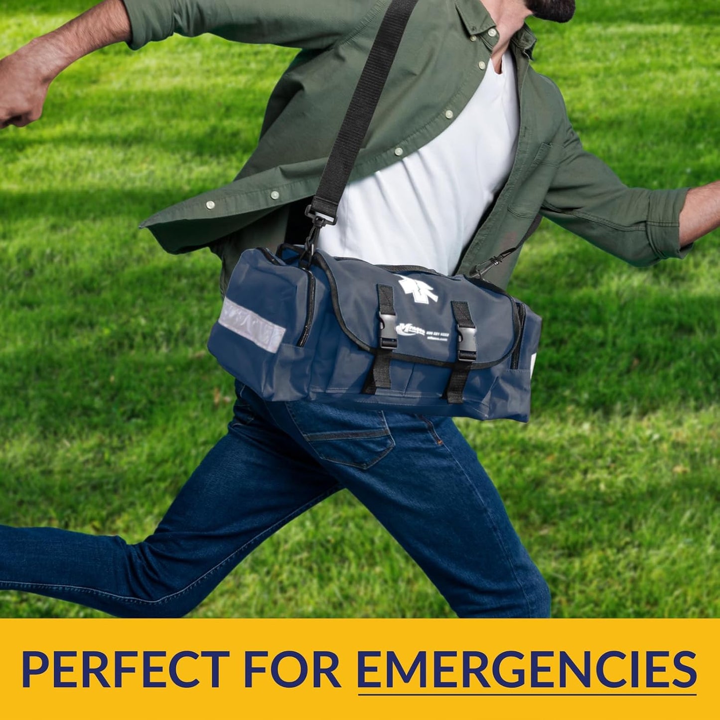 MFASCO First Aid Kit - Fully Stocked Portable Reflective Bag -First Responder Emergency Response Kit-for Natural Disaster Preparedness-Customizable Storage-Includes 415 Pcs First Aid Supplies- Blue