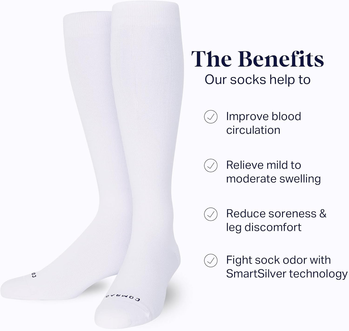 Comrad Nylon Knee High Socks - 15-20mmHg Graduated Compression Socks - Soft & Breathable Support Unisex Socks