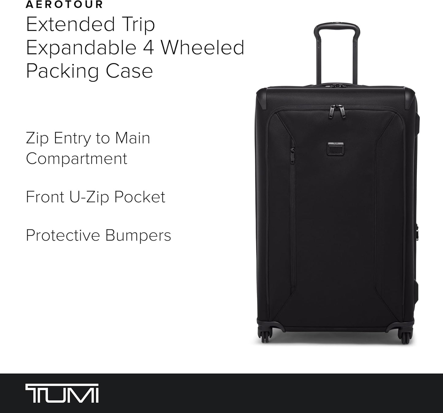 TUMI - Aerotour 4 Wheel Expandable Luggage - Men's and Women's Lightweight Business and Leisure Travel Suitcase - 31" Extended Trip Expandable Packing Case, Black