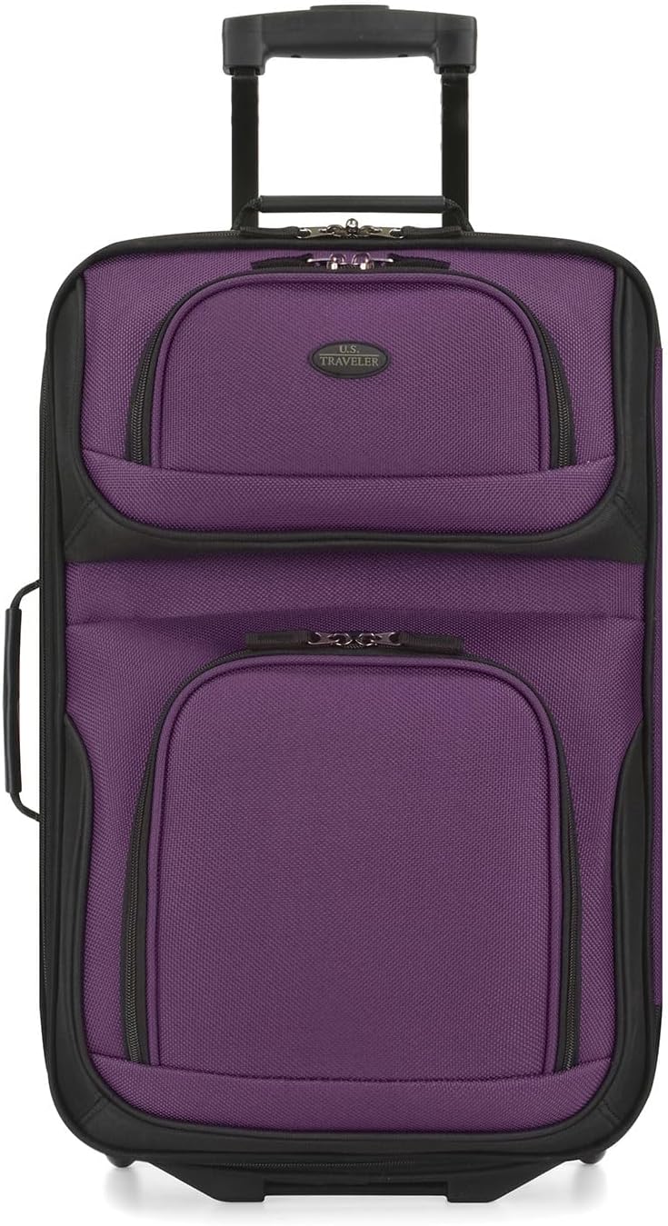 U.S. Traveler Lightweight Rolling 20" Carry On Luggage Softside Suitcase, Purple, 2-Wheel Single