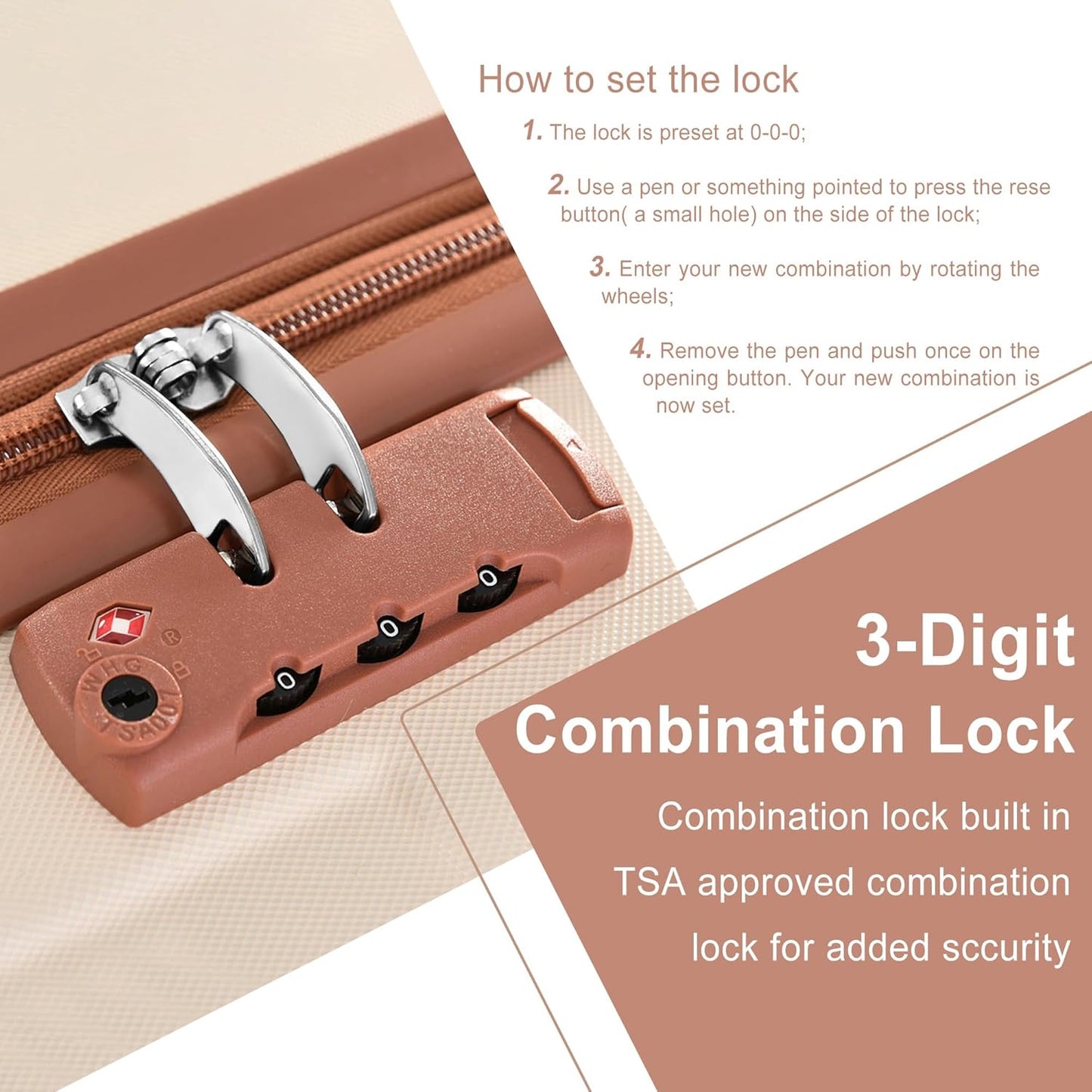 20in Carry On Luggage Hardshell Suitcase with Spinner Wheels Lightweight Lugagge Design Waterproof Durable for Travel, White Luggage (White + Brown)