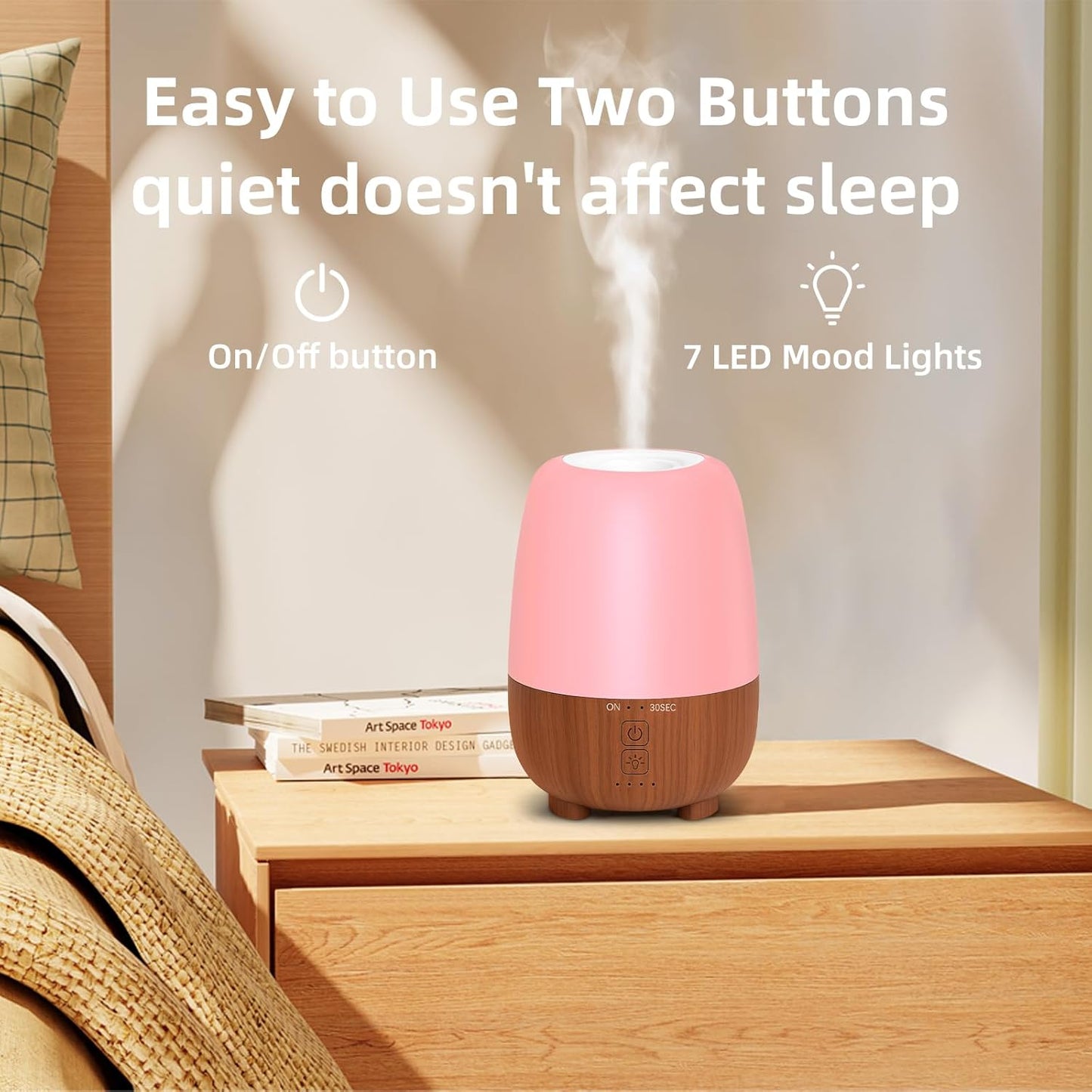 Rechargeable Battery Essential Oil Diffuser 150ML, Portable Cordless Aromatherapy Diffuser, 7-Color LED Light, 7 Hours Run Time, Quiet Design, Safe Auto Shut-Off, for Office, Home, Outdoor
