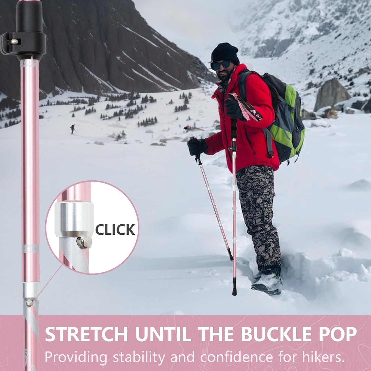 BISINNA Hiking Poles Collapsible Trekking Poles Aluminum Alloy Hiking Sticks 2 pc Lightweight Adjustable Folding Stick for Wowen Men Walking Sticks with Quick Lock System