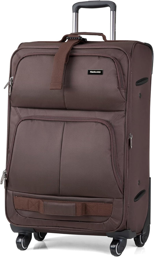 Hanke 28 Inch Softside Expandable Luggage with Spinner Wheels,Check Large Luggage Rolling Suitcase Travel Luggage with TSA Approved,Coffee