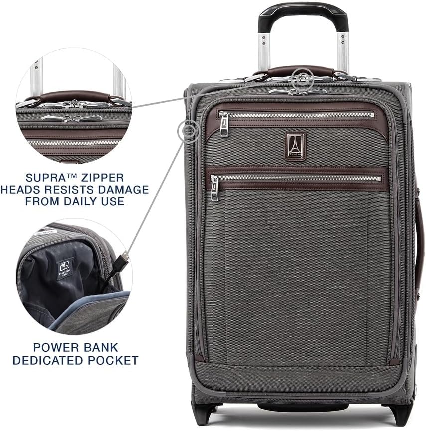 Travelpro Platinum Elite Softside Expandable Carry on Luggage, 2 Wheel Upright Suitcase, USB Port, Men and Women, Vintage Grey, Carry On 22-Inch