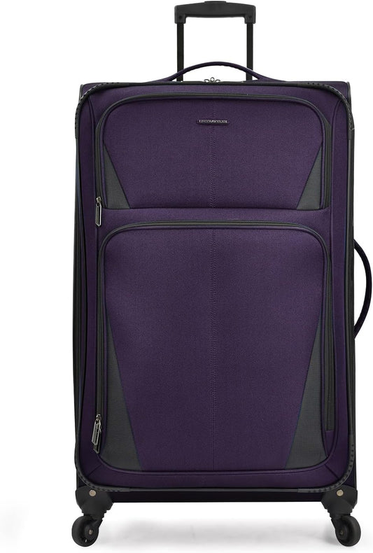 U.S. Traveler Aviron Bay Expandable Softside Luggage with Spinner Wheels, Purple, Large 30-Inch