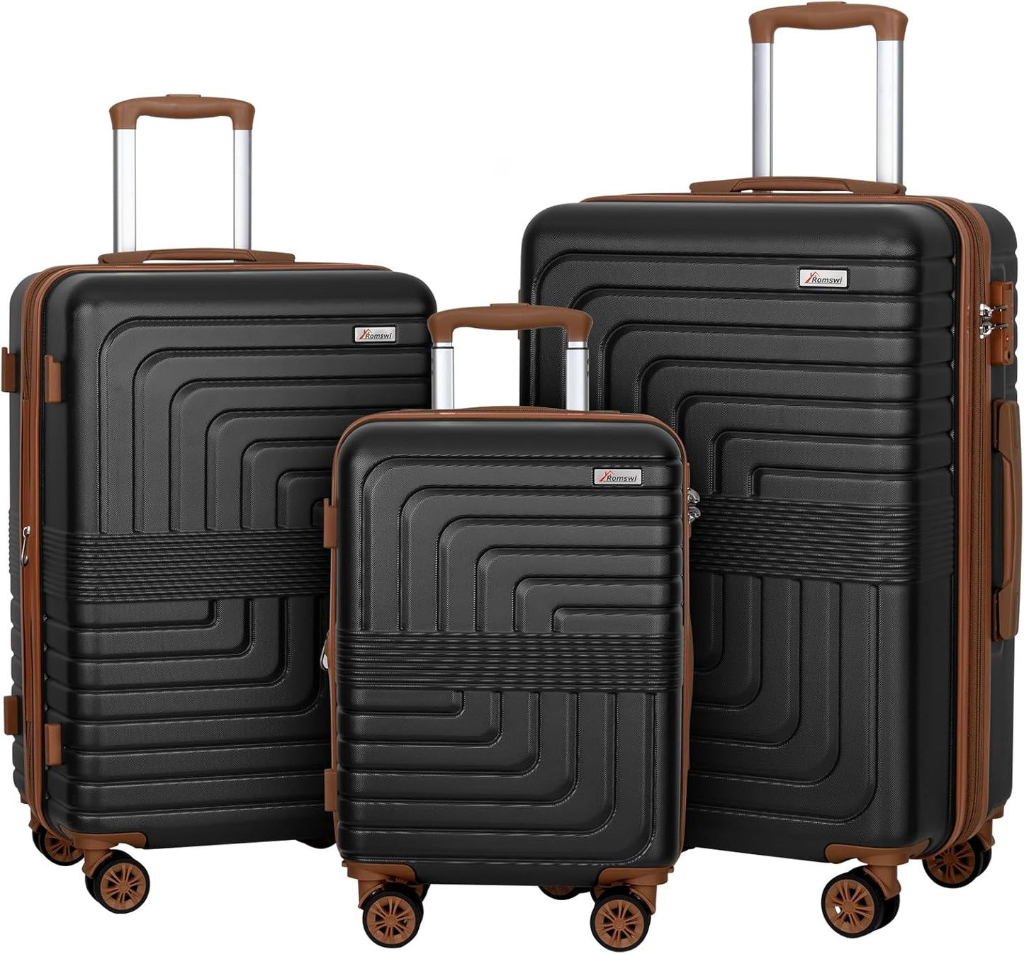 Romswi Luggage Sets 3 Piece Expandable PC+ABS Suitcases, Durable Hardshell Lightweight Suitcase Set with TSA Lock Dual Spinner Wheels, 20/24/28 Inch,Black
