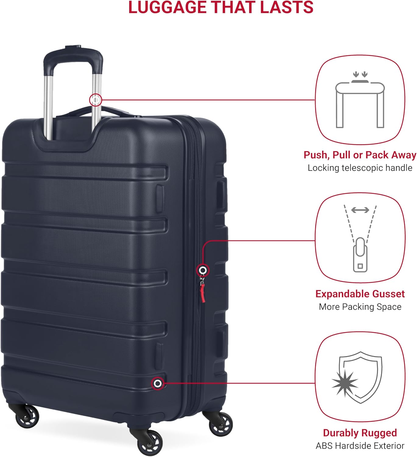 SwissGear 7366 Hardside Expandable Luggage with Spinner Wheels, Navy, Checked-Medium 23-Inch