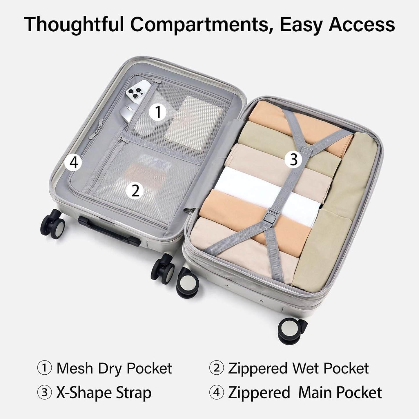 Hanke Expandable Luggage Sets 3 Piece with Spinner Wheels, 20/24/28" Hardside Carry On Luggage Large Suitcase, All-PC Hard Shell Luggage, TSA Lock, Lightweight Durable (Smoke White)