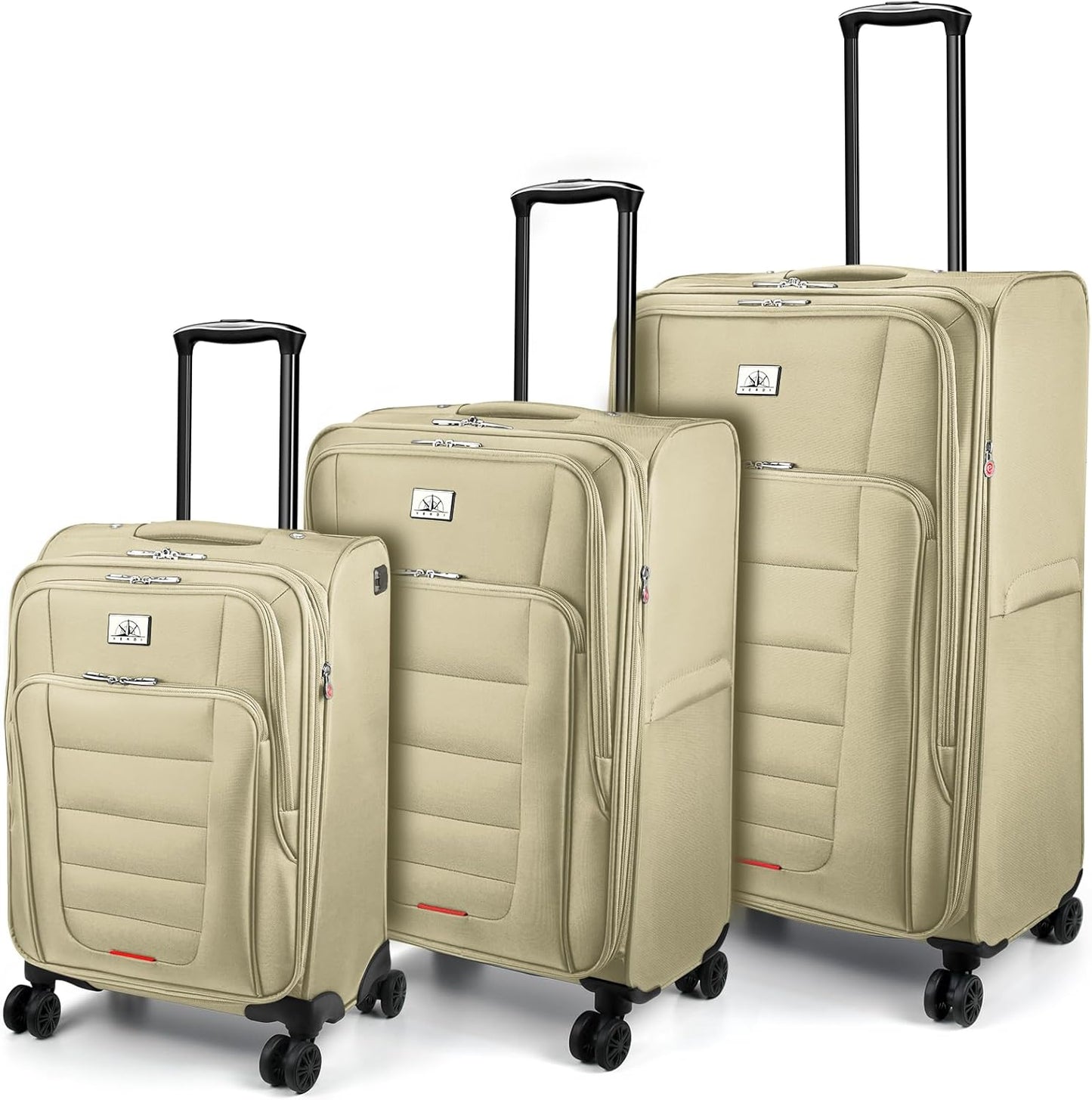 Verdi Luggage Set 3-Piece Suitcase with Spinner Wheel Softside Expandable, Carry On Luggage with USB Port (Khaki, 3-Piece set(20/24/28))