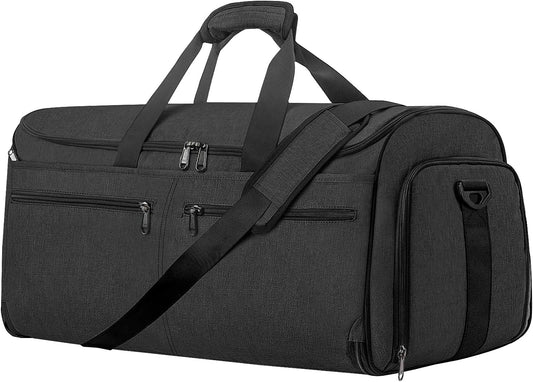 Garment Duffle Bags for Travel, Bukere Convertible Carry on Garment Duffel Bag for Men Women, Shoe Compartment, 2 in 1 Hanging Dress Suitcase Suit Travel Bags, Midnight Grey
