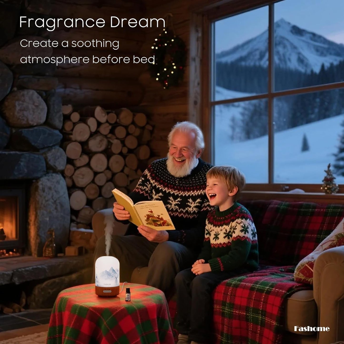 Essential Oil Diffuser with Lavender Oil, 100ml Ultrasonic Aromatherapy Humidifier, 6 in 1 Scent Vaporizer with Timer and Auto-Off (Winter-Lavender)