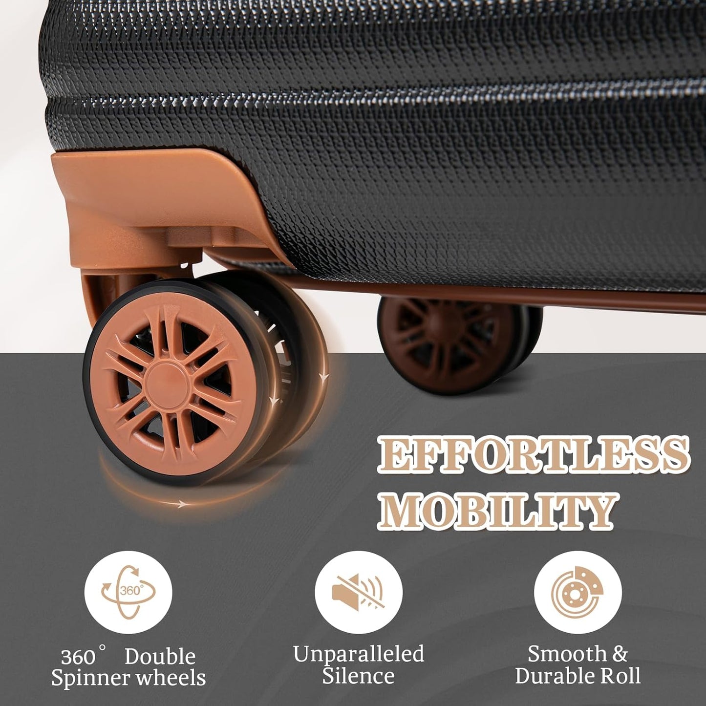 5 Piece Luggage Sets with Spinner Wheels and Tsa Lock, Hardshell ABS Suitcase Set, Lightweight Hardside Waterproof Travel Suitcases with Wheels, 20", 24", 28" Beige