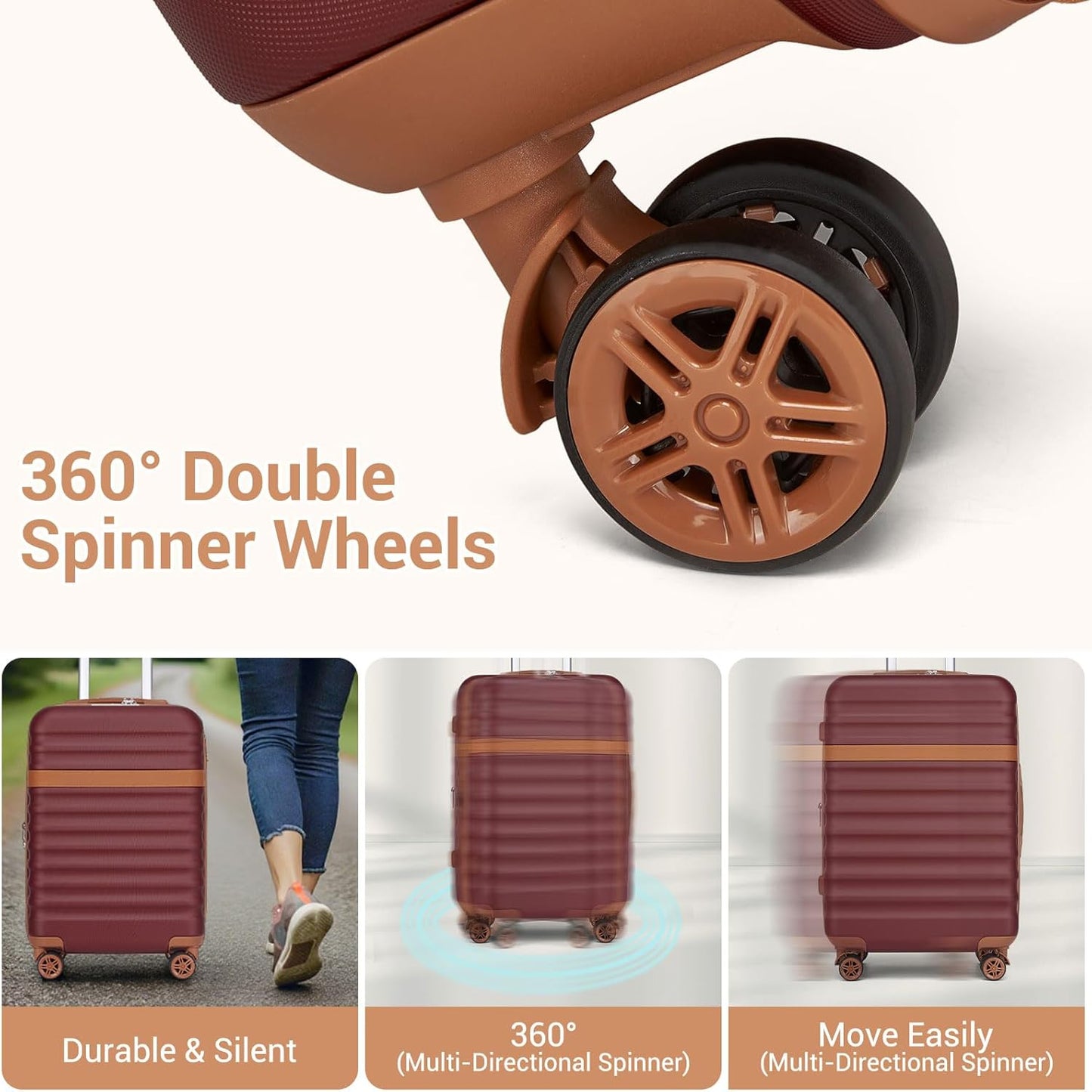 Kono Luggage Set 3 Pieces Expandable PC ABS Durable Suitcase Hardside with Double Spinner Wheels Tsa Lock Burgundy(20in/24in/28in)