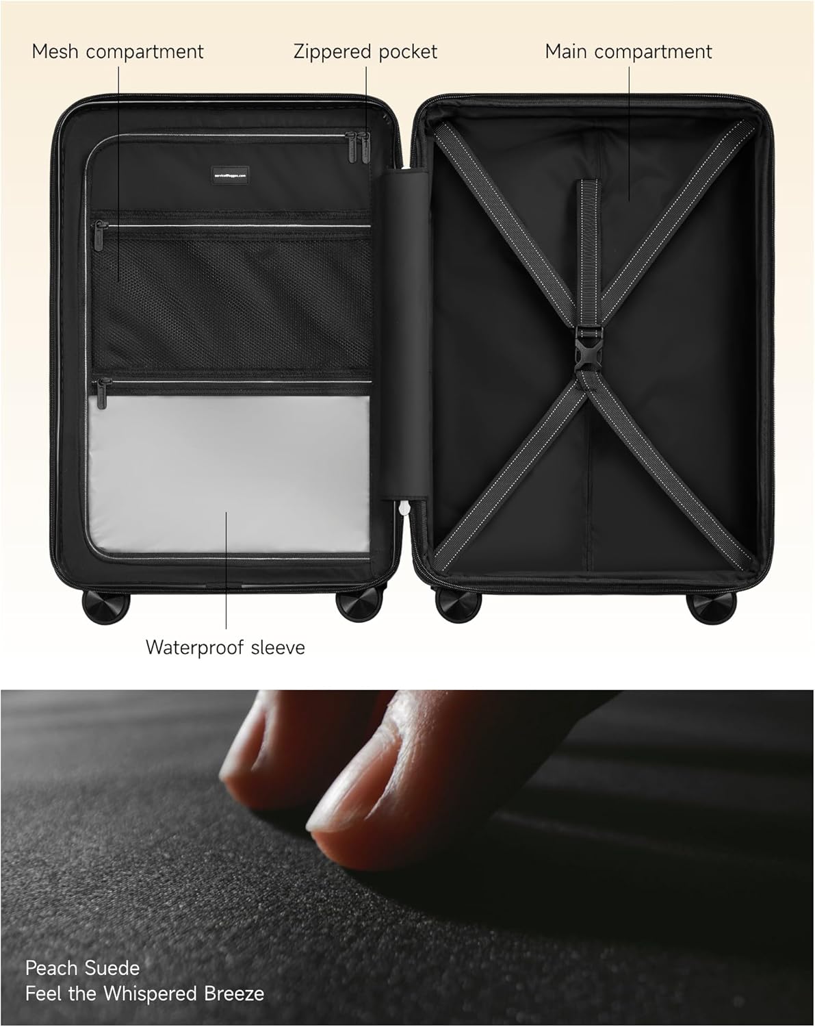 LUGGEX Carry On Luggage HUP3, 20 inch Expandable Hard Shell Suitcases with Spinner Wheels, Accelerate Access with DiHook, Handy Pouch (Reef Black)