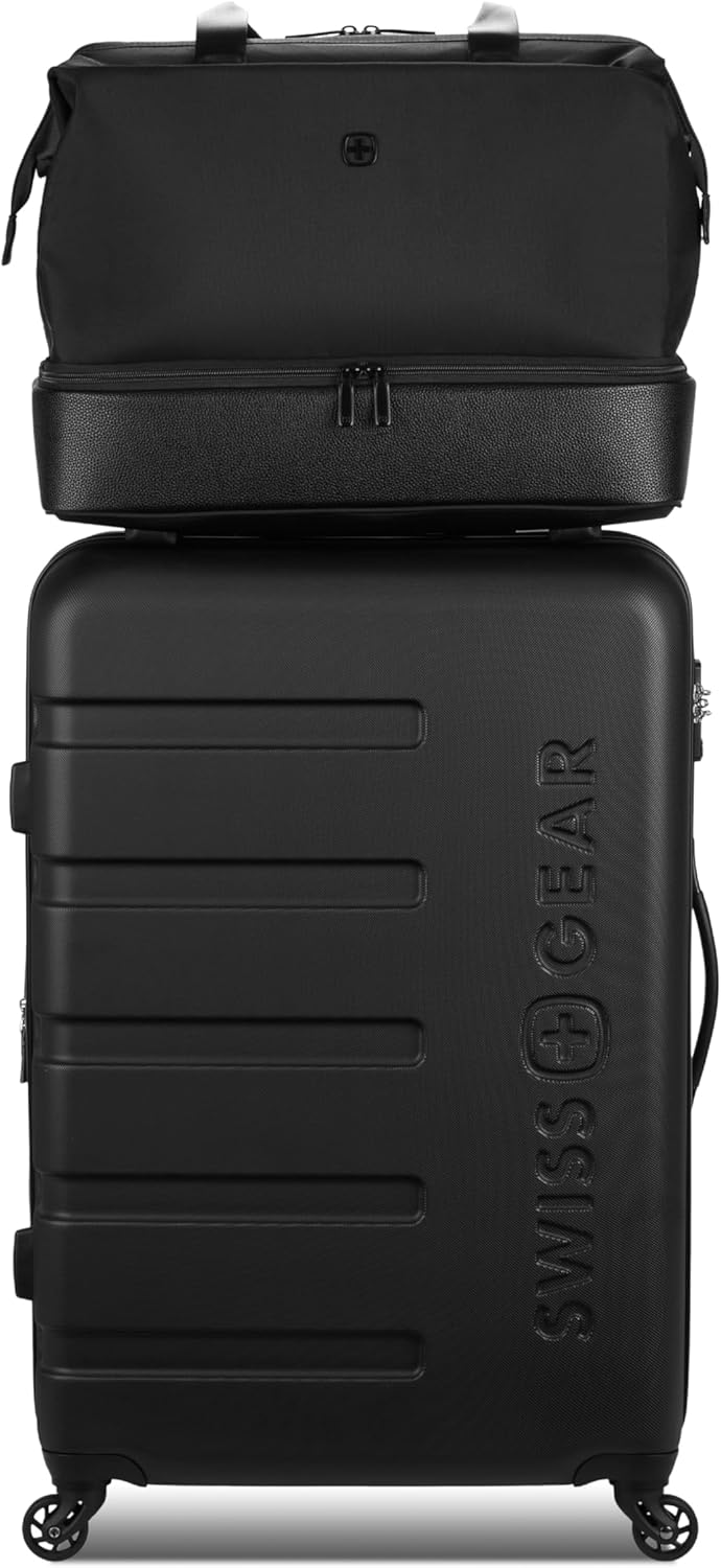 SwissGear 7366 Hardside Expandable Luggage with Spinner Wheels, Black, 2-Piece Set (Weekender/27)