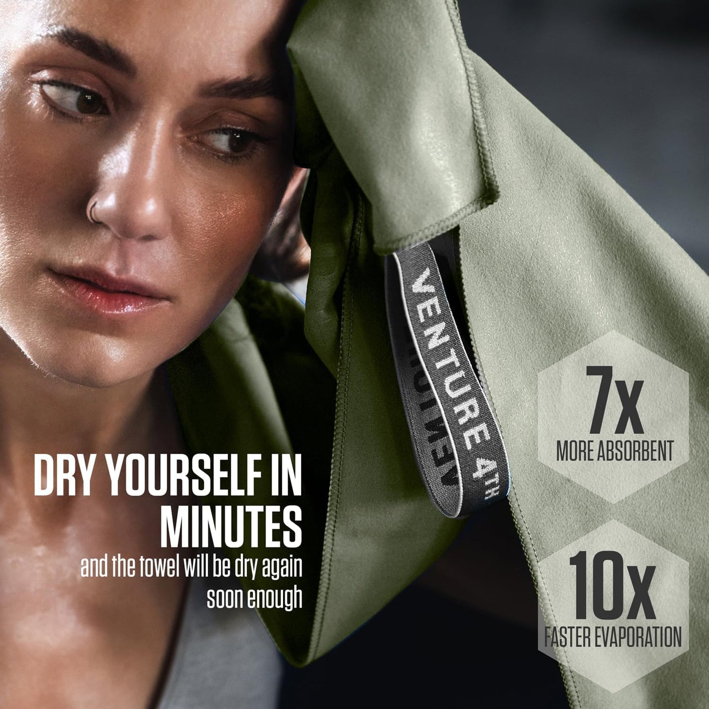 VENTURE 4TH Quick Dry Towel. Microfiber Travel Towel Ideal for Camping, Hiking, Backpacking, Gym. Lightweight & Fast Drying Travel Towels for Body. Compact & Easy to Pack - Army Green Extra Large