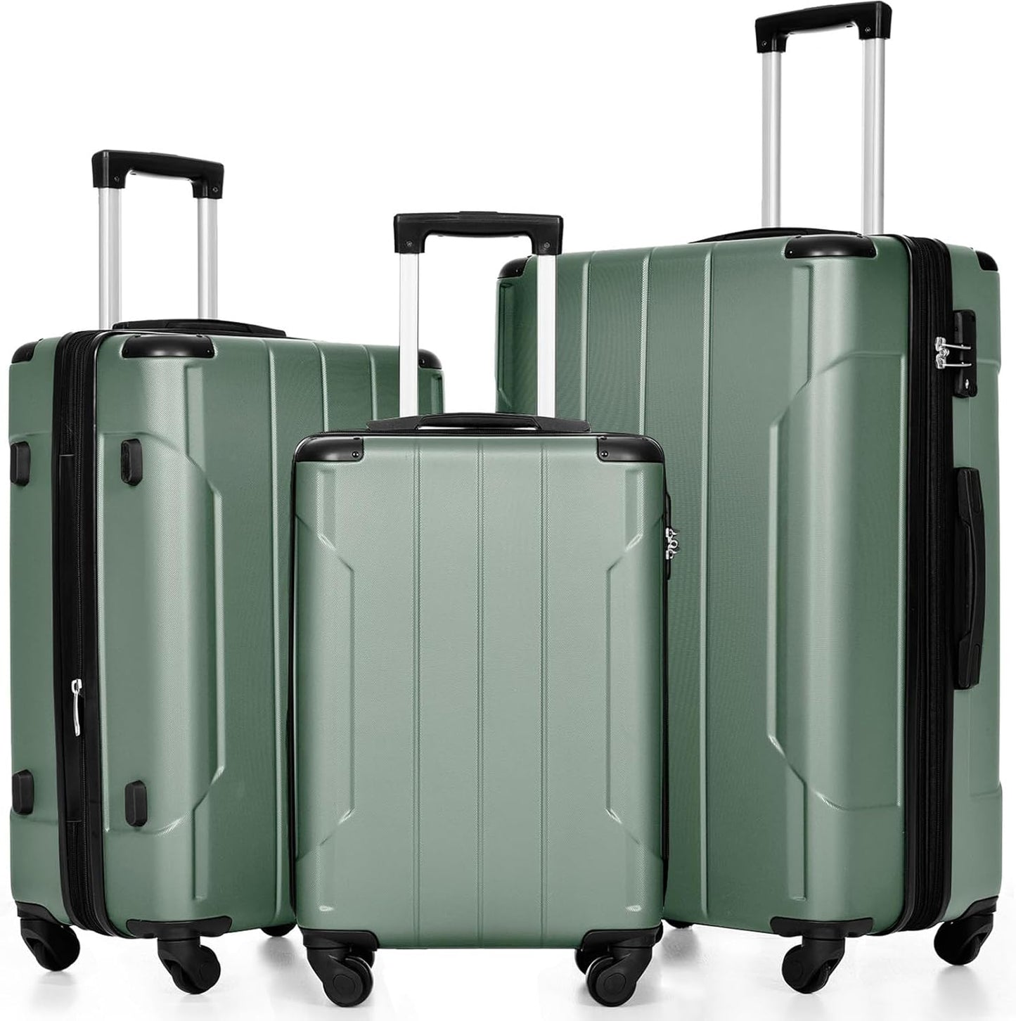 Merax Luggage Set 3 Piece Expandable Lightweight Spinner Suitcase with Corner Guards (Green1)