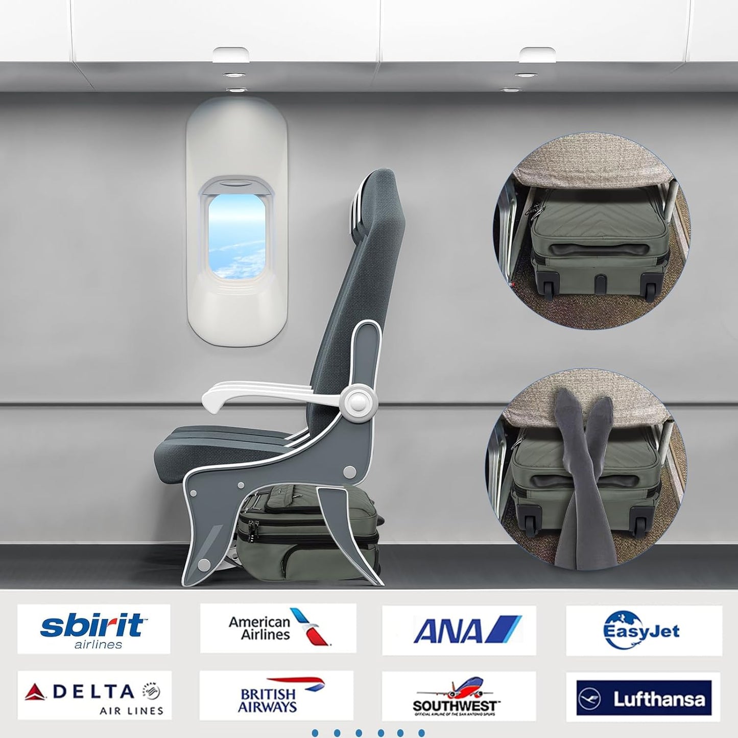 VANKEAN Carry On Underseat 16-inch Multi-functional Underseater Lightweight Overnight Suitcase with Wheels, Roller Case for Men Women Travel Business, Army Green