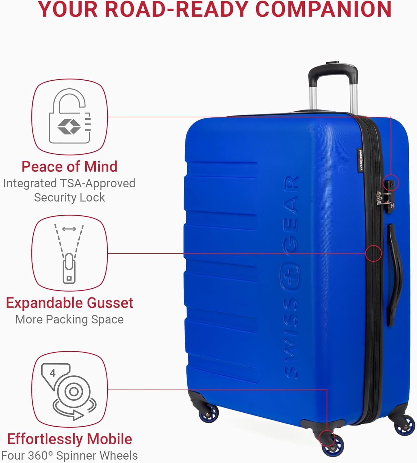 SwissGear 7366 Signature Hardside Expandable Luggage with Spinner Wheels, TSA Lock, Cobalt, Checked-Large 27-Inch