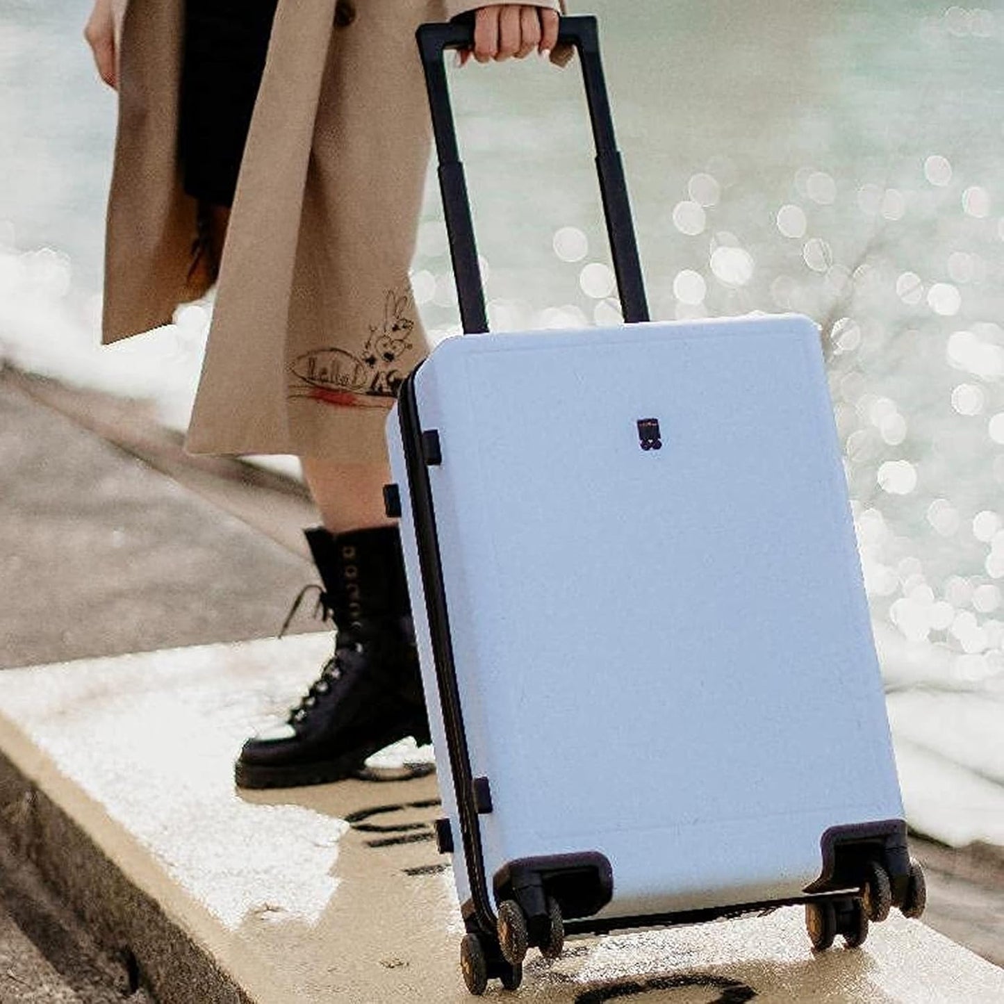 LEVEL8 Elegance Checked Luggage, 24 Inch Hardside Suitcase, Lightweight Matte Hardshell with Tsa Lock, Large Suitcases with Spinner Wheels, Light Blue