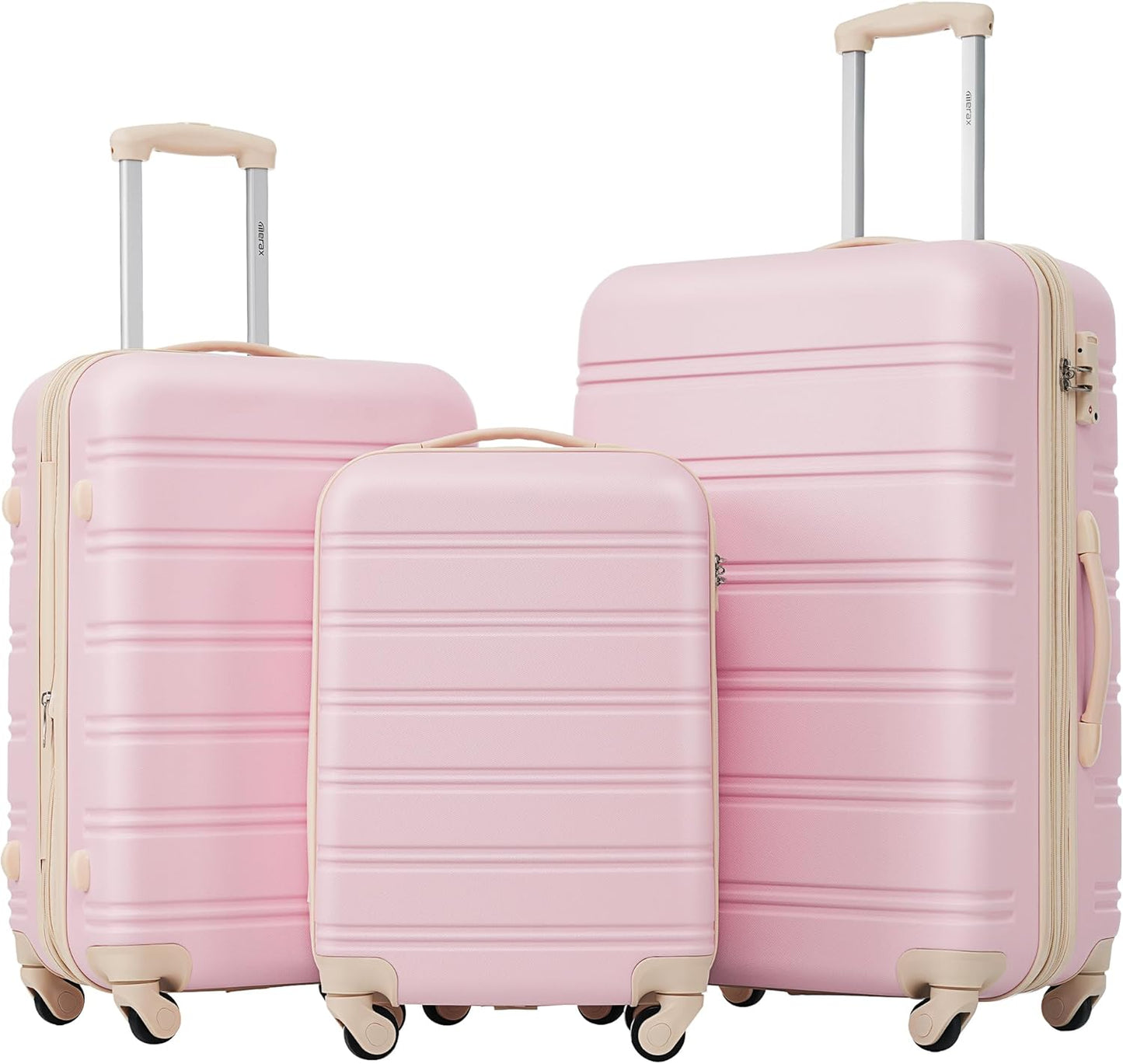 Merax Luggage Sets of 3 Piece Carry on Suitcase Airline Approved,Hard Case Expandable Spinner Wheels(White Pink)